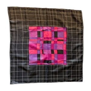 Vintage Glentex Scarf Pink Purple Geometric Grid Colorblock Square Made in Japan